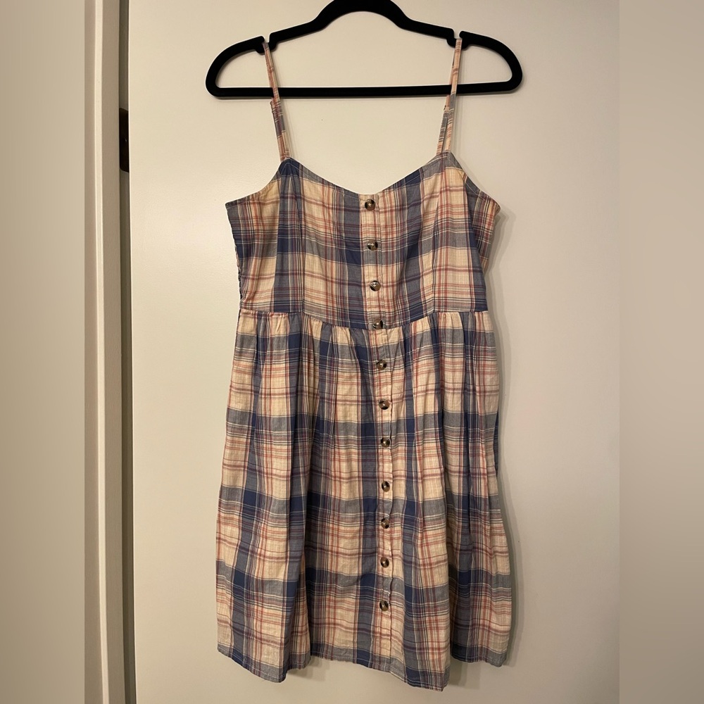 Altar'd State Blue and Cream Plaid Mini Dress